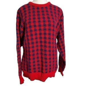 Catcher Vintage Red & Blue Checkered Cotton Crew Neck Sweater